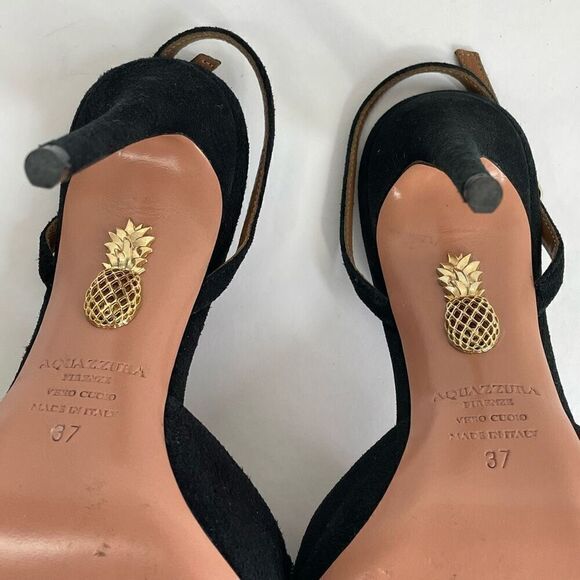 AQUAZZURA Black Powder Puff Suade Sling Back Sandal Size EU 37 - Picture 8 of 10
